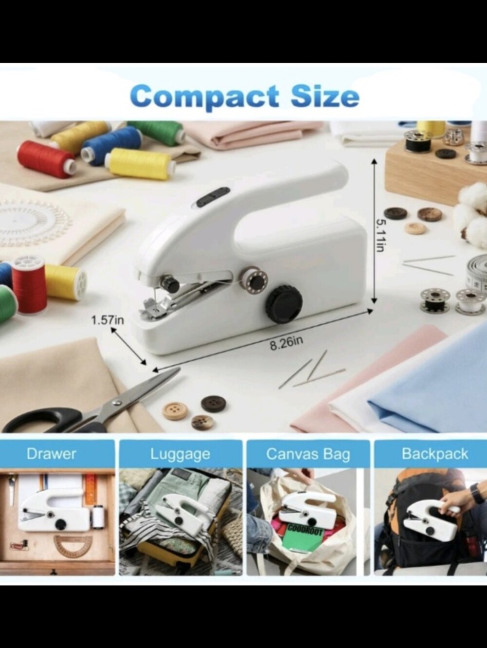 Portable Mini Sewing Machine Handheld Stitcher - White - Picture 5 of 10